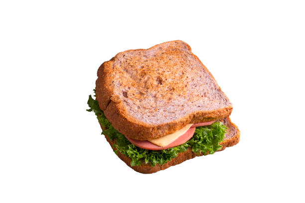 istock Sandwich Ham, Cheese, lettuce with whole wheat bread on isolated white background. 1197777317