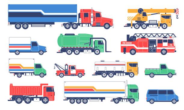 spezial-lkw. spezielle servicefahrzeuge - truck pick up truck side view car stock-grafiken, -clipart, -cartoons und -symbole