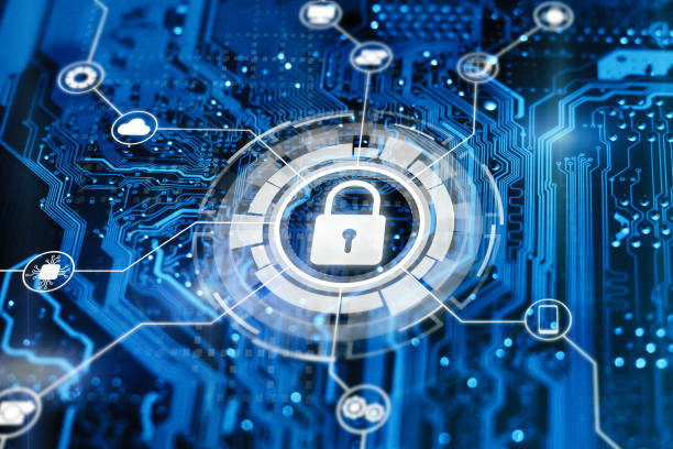 Cybersecurity and secure nerwork concept. Data protection, gdrp. Glowing futuristic backround with lock on digital integrated circuit. Cybersecurity and secure nerwork concept. Data protection, gdrp. Glowing futuristic backround with lock on digital integrated circuit. threats stock pictures, royalty-free photos & images
