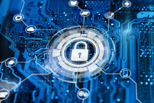 Cybersecurity and secure nerwork concept. Data protection, gdrp. Glowing futuristic backround with lock on digital integrated circuit. Cybersecurity and secure nerwork concept. Data protection, gdrp. Glowing futuristic backround with lock on digital integrated circuit. Threats stock pictures, royalty-free photos & images