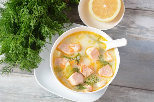 istock Creamy fish soup with salmon 1197781084