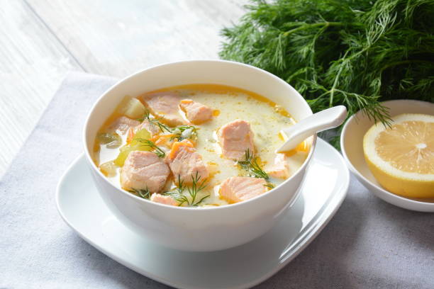 istock Creamy fish soup with salmon 1197781144
