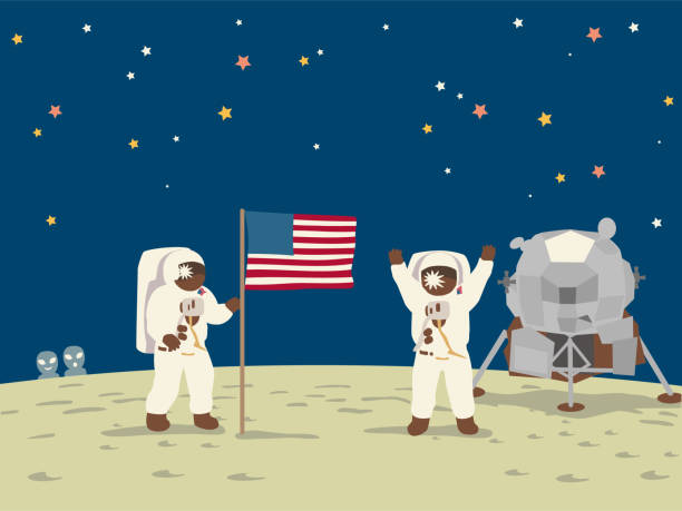 The spaceship Apollo 11, moon landing. The spaceship Apollo 11, moon landing. Vector illustration. moon surface illustrations stock illustrations