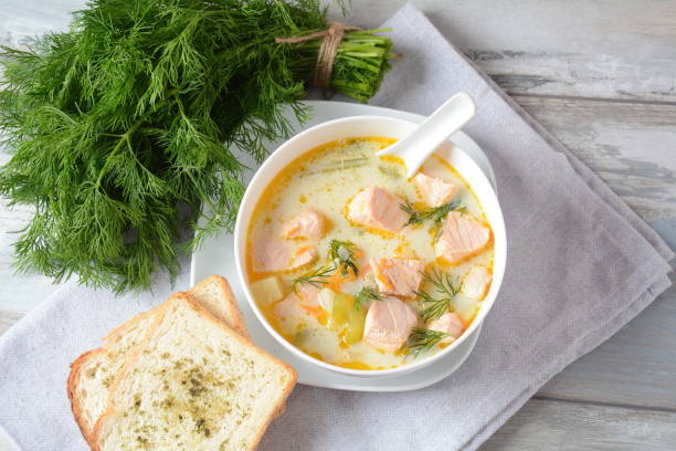 istock Creamy fish soup with salmon 1197781174