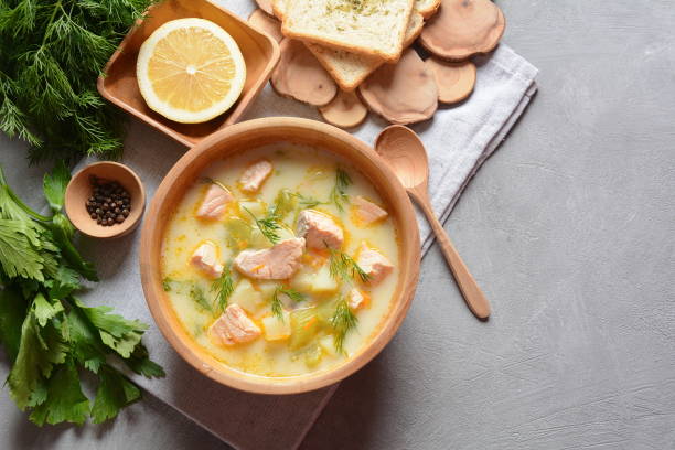 istock Creamy fish soup with salmon 1197781175