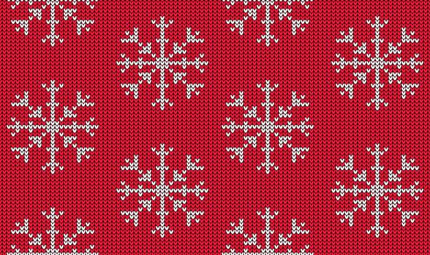 ilustrações, clipart, desenhos animados e ícones de teste padrão tricotado com floco de neve branco e beira decorativa no fundo vermelho - wool scarf backgrounds knitting