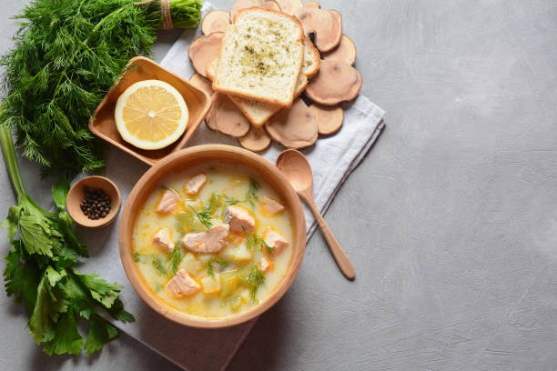 istock Creamy fish soup with salmon 1197781772