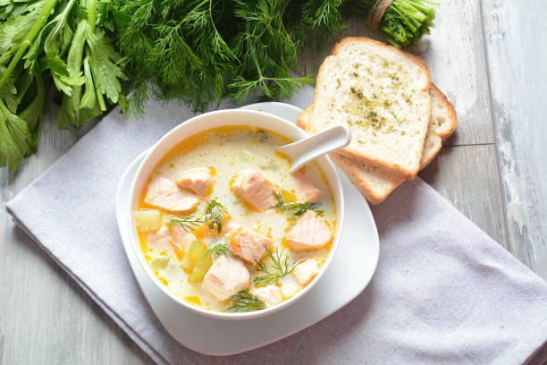 istock Creamy fish soup with salmon 1197781787