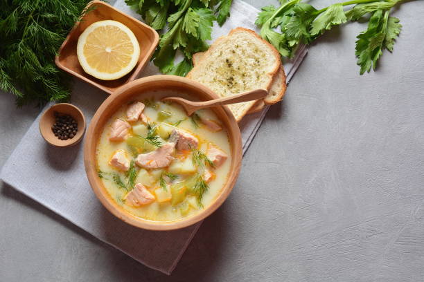 istock Creamy fish soup with salmon 1197781838