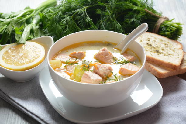 istock Creamy fish soup with salmon 1197781840