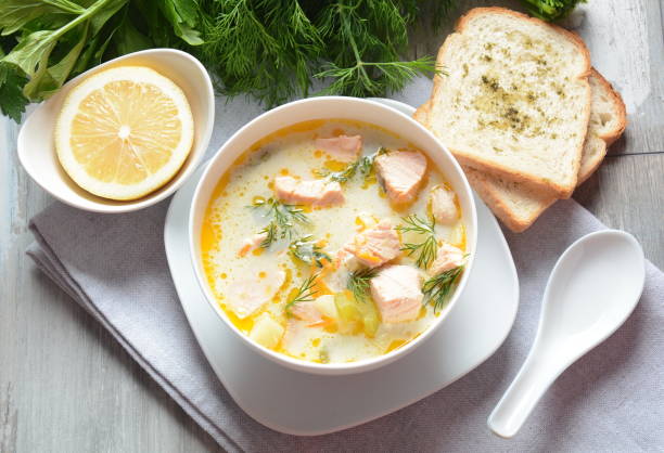 istock Creamy fish soup with salmon 1197781884