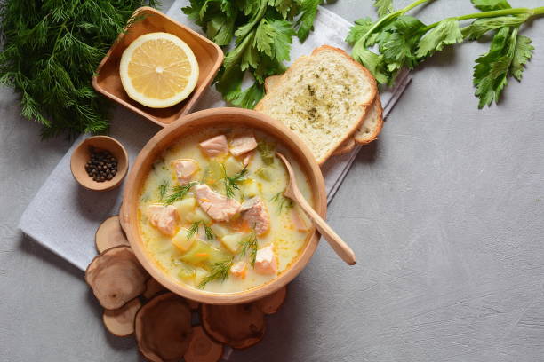 istock Creamy fish soup with salmon 1197781886