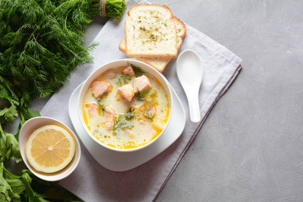 istock Creamy fish soup with salmon 1197781931