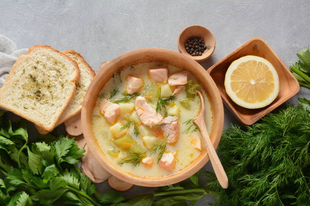 istock Creamy fish soup with salmon 1197782027