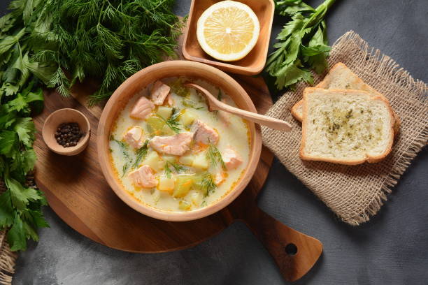 istock Creamy fish soup with salmon 1197782074