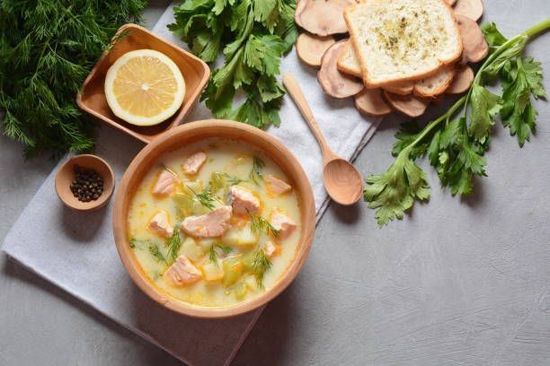 istock Creamy fish soup with salmon 1197782158