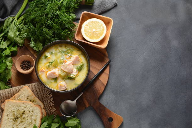 istock Creamy fish soup with salmon 1197782272