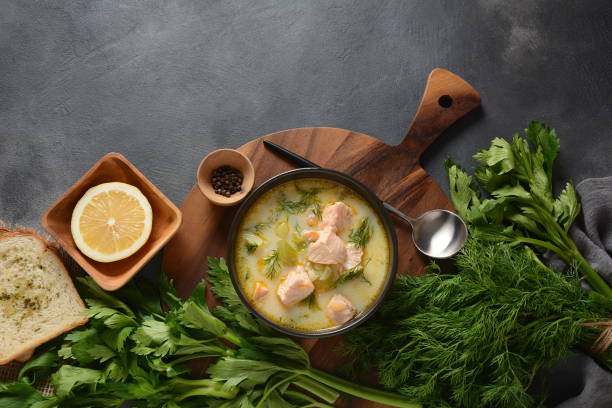 istock Creamy fish soup with salmon 1197782278