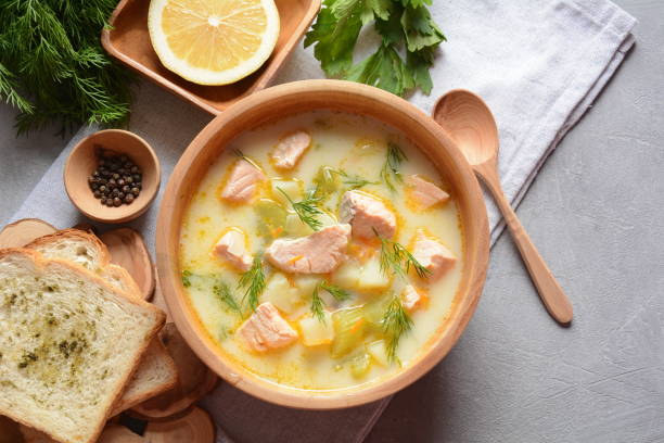 istock Creamy fish soup with salmon 1197782825