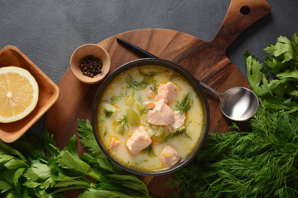 istock Creamy fish soup with salmon 1197782881