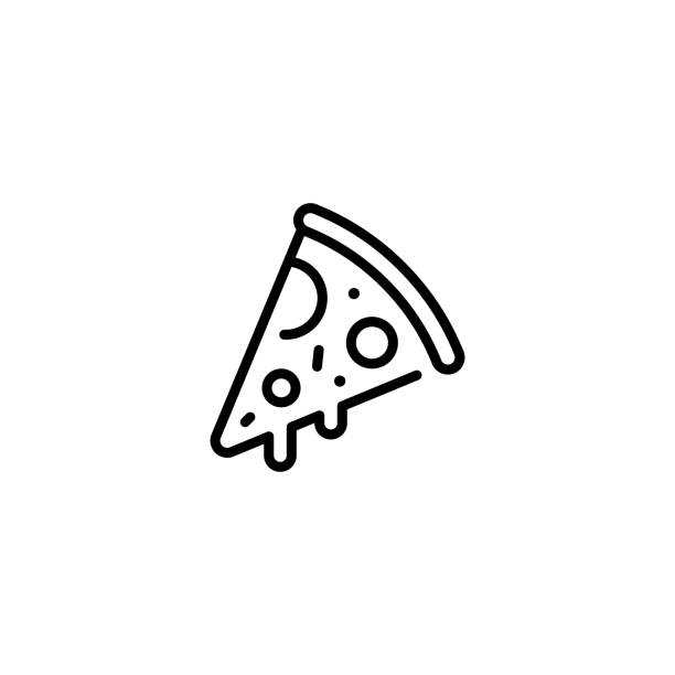 Pizza Slice Food Icon Logo Pizza slice icon template. Vector street food symbol illustration. Line pizzeria logo background. Modern concept for italian restaurant, cafe, delivery pizza stock illustrations