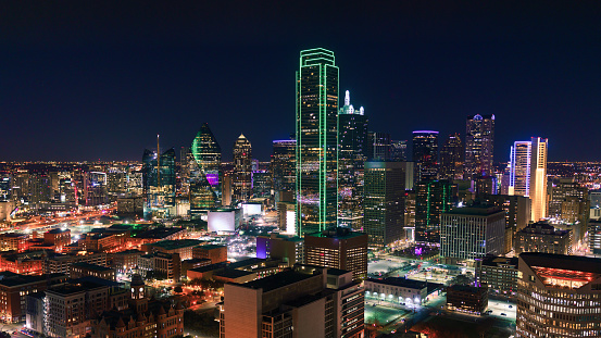 Dallas, Texas Cityscape with Skyscrapers Illuminated at Night