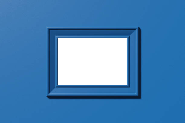 istock Horizontal frame mockup. Template for image, photo, text. Stylish minimal abstract horizontal scene, place for text. Trendy classic blue color. 3D rendering 1197789891