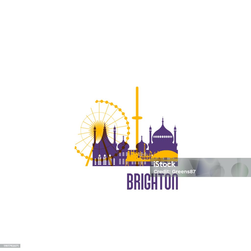 Brighton city emblem. Colorful buildings. Vector illustration. Brighton - England stock vector