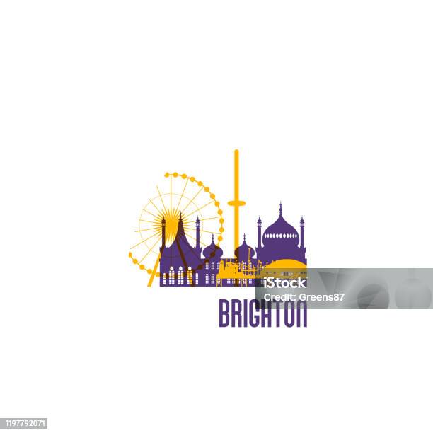 Brighton City Emblem Colorful Buildings Vector Illustration Stock Illustration - Download Image Now