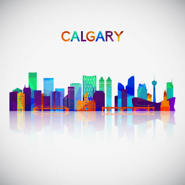 calgary skyline silhouette in bunten geometrischen stil. symbol für ihr design. vektor-illustration. - financial district calgary business built structure stock-grafiken, -clipart, -cartoons und -symbole