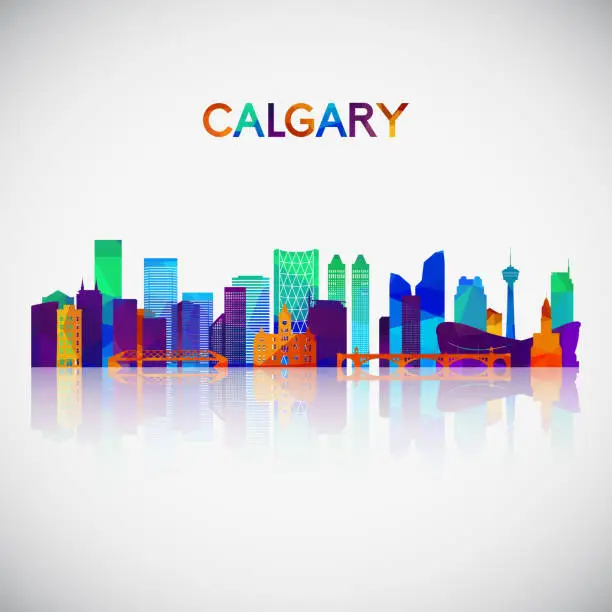 Vector illustration of Calgary skyline silhouette in colorful geometric style. Symbol for your design. Vector illustration.