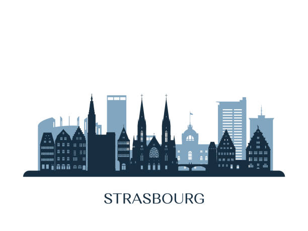 kuvapankkikuvitukset aiheesta strasbourgin taivaanranta, yksivärinen siluetti. vektorikuva. - strasbourg