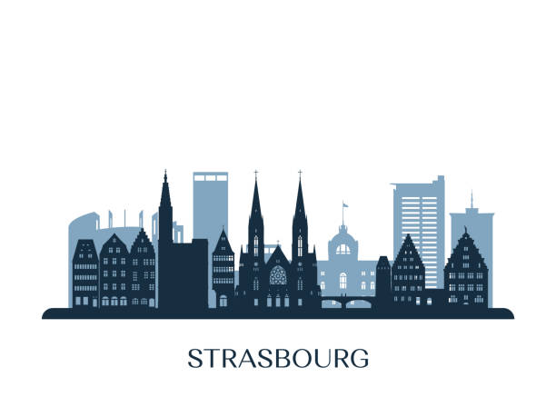 ilustrações de stock, clip art, desenhos animados e ícones de strasbourg skyline, monochrome silhouette. vector illustration. - architecture art backgrounds church