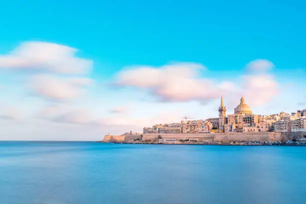 Photo of Long exposure of Basilica of Our Lady of Mount Carmel at Valletta cityscape in Malta