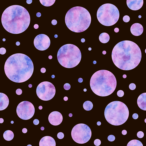 Watercolor blue-pink circles on a black background. Seamless pattern. Watercolor abstract  blue-pink circles on a black background. Seamless pattern. Isolated on black. Hand-painted texture. Watercolor, ink  stock illustration. Galaxy, night sky, planets. Design for backgrounds, wallpapers, textile, covers and packaging. blue rose against black background stock illustrations