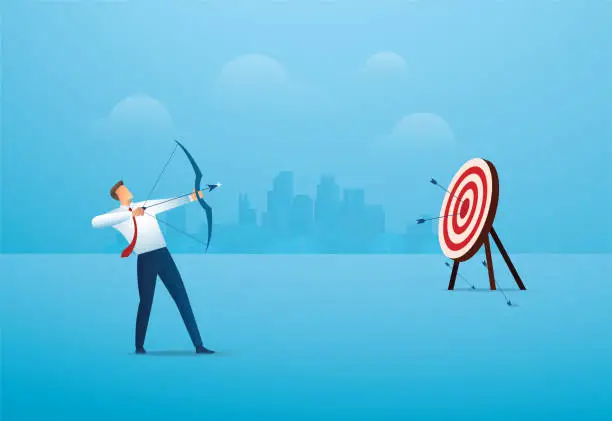 Vector illustration of businessman with bow aiming the target. concept business vector illustration EPS10