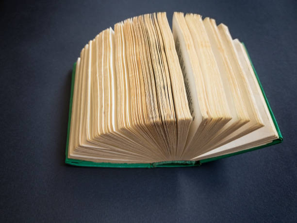 istock Top view on tiny book lying on a dark paper surface opened like a fan 1197802437