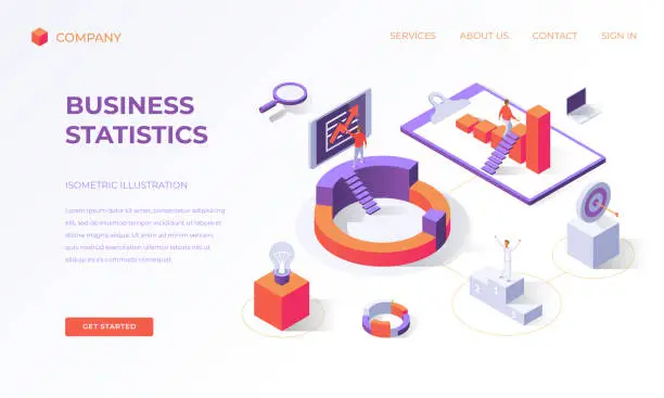 Vector illustration of Landing page for business statistics