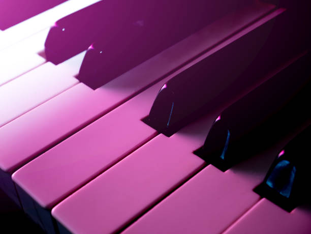 istock Old retro piano keys. close up view. Black and white keys, octave. Lighting effect 1197806594