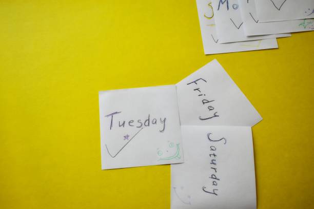 istock Paper stickers: days of the week in English. 1197807232