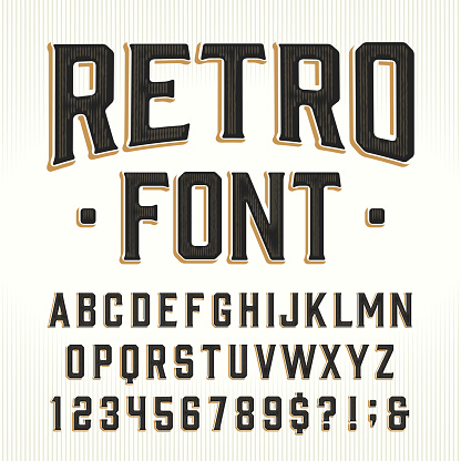 Retro alphabet font. Scratched vintage letters, numbers and symbols. Stock vector typescript for your typography design.