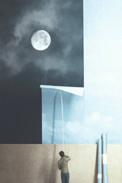 man replacing night with day, surreal abstract concept