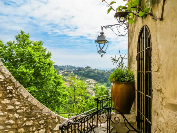 View of the French Riviera hills from medieval walls. Saint-Paul de Vence, France
