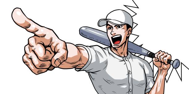 ilustraciones, imágenes clip art, dibujos animados e iconos de stock de chico de béisbol con bate en uniforme - white background baseball one person action