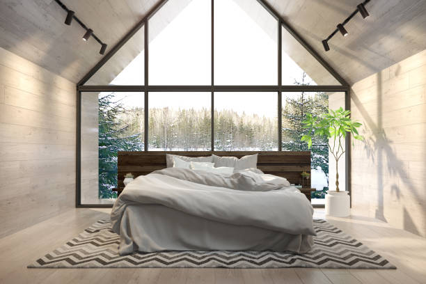 istock Interior bedroom of a forest house 3D rendering 1197816091