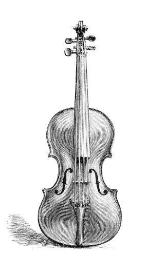 Vintage engraved illustration of a violin made by Nicolaus Amati in the 17th century. Originally published in January, 1881 edition of Harper's New Monthly Magazine. The image is currently in public domain by the virtue of age.