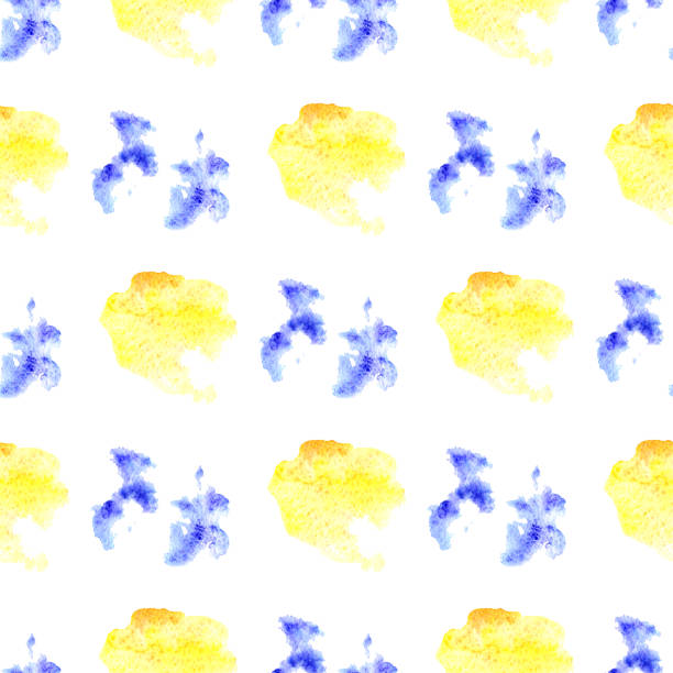 istock Abstract blue and yellow spots. Watercolor seamless pattern on a white background. 1197820376