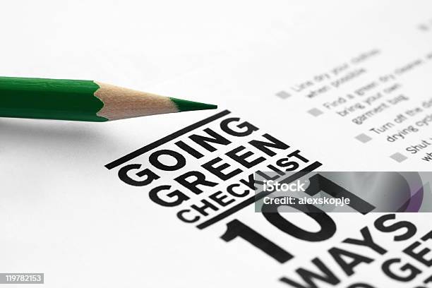 A Worksheet Explaining Many Ways To Go Green Stock Photo - Download Image Now - Assistance, Business, Checklist
