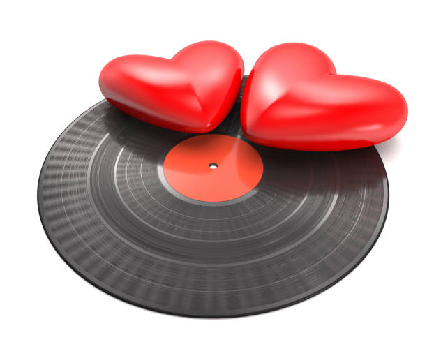 istock Vinyl record and two red hearts (3d illustration). 1197822208