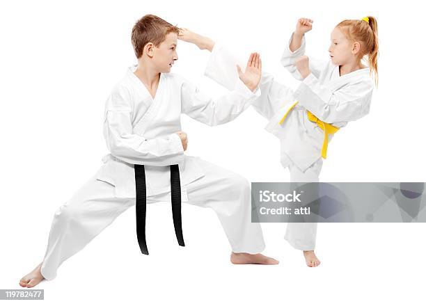 Martial Arts Sparring Stock Photo - Download Image Now - Martial Arts, Taekwondo, White Background